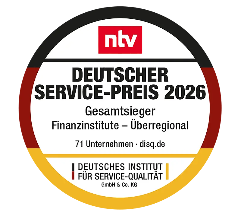 Siegel-ntv DSP Deutscher Servicepreis 2026 "Gesamtsieger Finanzinstitute - Überregional"